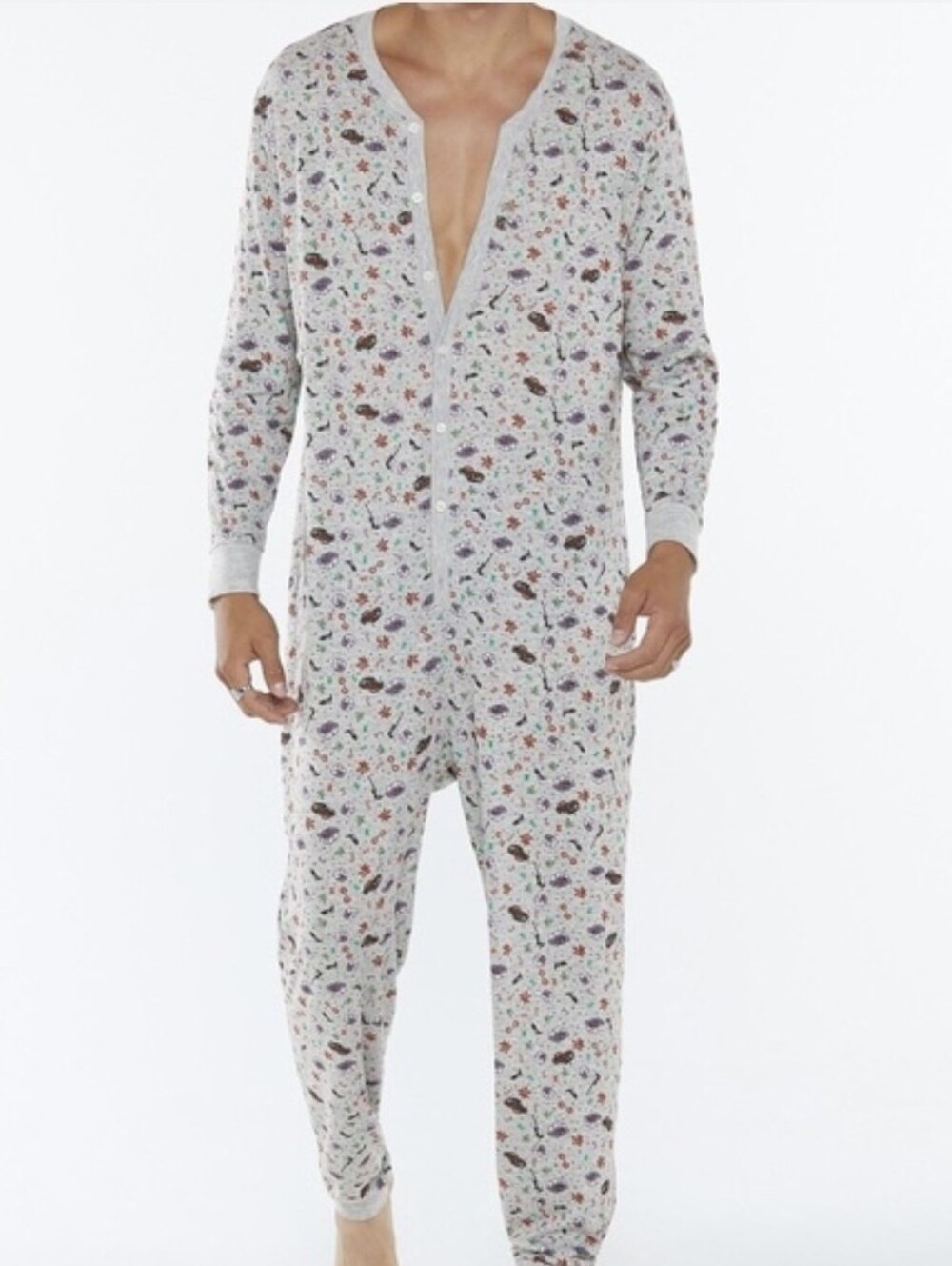 Savage X Fenty Men's 'Tis the Savage Open-Back One-Piece Pajamas Holiday Print M